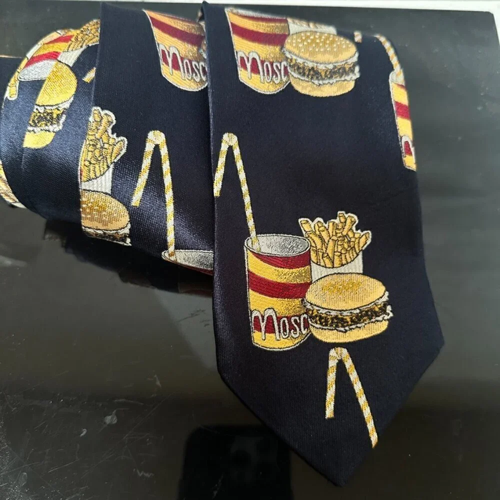 Moschino Tie Collectors Item Silk Hamburger Fries Extremely Rare and Desireable